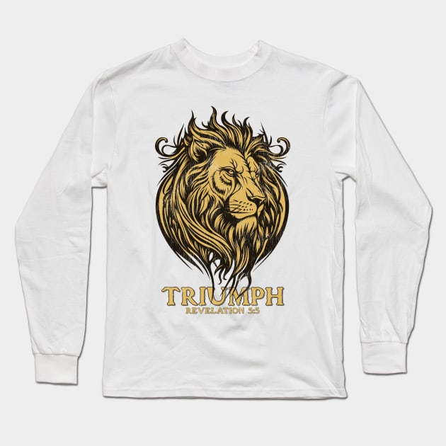 Majestic Triumph Distressed Lion Print - Revelation 5:5 Long Sleeve T-Shirt by Contentarama